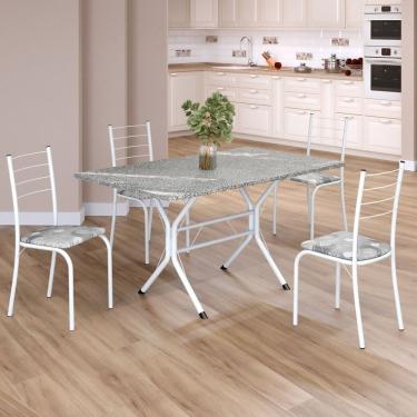 Imagem de Conjunto Sala De Jantar Mesa Retangular 120x75cm Tampo Granito Topázio 4 Cadeiras Rio Paraopeba - Branco