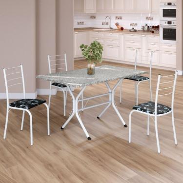 Imagem de Conjunto Sala De Jantar Mesa Retangular 100x60cm Tampo Granito Topázio 4 Cadeiras Rio Preto Floral - Branco