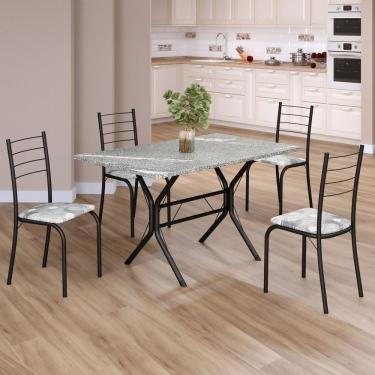 Imagem de Conjunto Sala De Jantar Mesa Retangular 100x60cm Tampo Granito Topázio 4 Cadeiras Rio Paraopeba- Preto Fosco