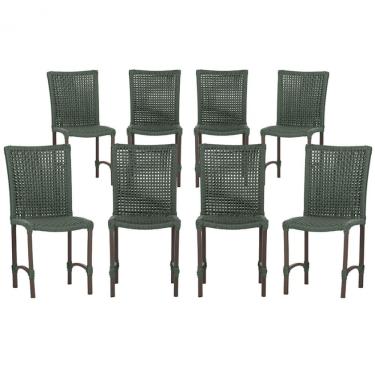 Imagem de 8 Cadeiras De Jantar Cannes De Alumínio Pintura Marrom Trama Verde