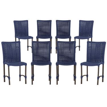 Imagem de 8 Cadeiras De Jantar Cannes De Alumínio Pintura Marrom Trama Azul