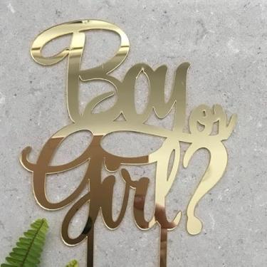 Imagem de "Topo de bolo de menino ou menina - decoração de festa de chá de bebê acrílico de madeira suprimentos para ele ou ela escolha de cupcake para chá de bebê festa de revelação de gênero" (Acrílico)