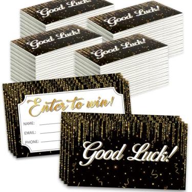 Imagem de 1200 cartões de bilhetes de sorteio de entrada em ouro preto de 9 x 5 cm para concursos, leilões, sorteios, urnas com espaço para nome, endereço de e-mail e campos de número de telefone (1200)
