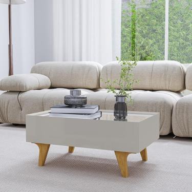 Imagem de Mesa De Centro Sala Sena Com Tampo De Espelho E 1 Gaveta Off White