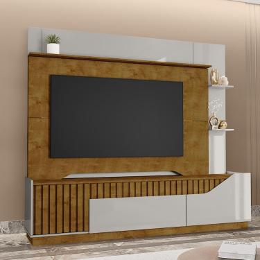 Imagem de Home Estante Rack Dallas Ripado Para Tv Até 75 Polegadas Naturale/off White