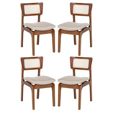 Imagem de Kit 4 Cadeiras De Jantar Portugal Em Madeira Imbuia Encosto Tela Rattan Linho Bege M58