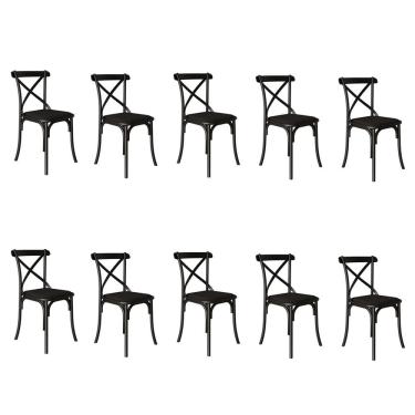 Imagem de Kit 10 Cadeiras Katrina Premium Assento Corano Preto Aço Preto