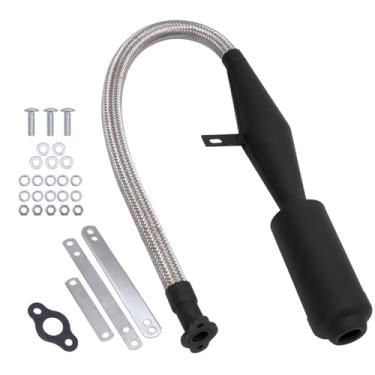 Imagem de hauertzx Kit De Junta E Silenciador Escapamento Flexível Em Aço Inoxidável Para Motores 2 Tempos 49Cc 60Cc 66Cc 80Cc 100Cc, Bicicleta Motorizada A Gás (Preto)