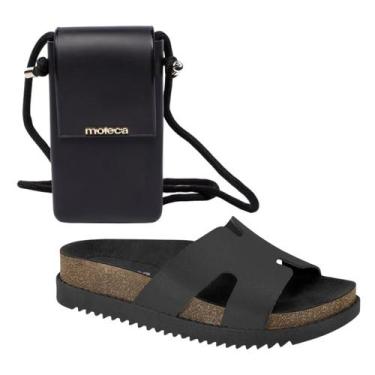 Imagem de Kit Sandália Moleca Papete Conforto + Bolsa Tiracolo Preto, 37, Preto