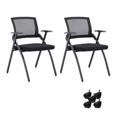 Imagem de Kit 2 Cadeiras De Escritório Universitária Faculdade Dobrável Tela Mash Preta