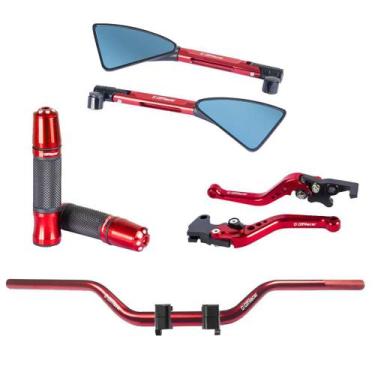Imagem de Kit Off Racer Guidão Manopla Manete Espelho Suzuki Gsx-s 750, Vermelho