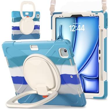 Imagem de MEEgoodo Capa para iPad Air 13 polegadas 2025 (M3)/2024 (M2) e iPad Pro 12.9 6ª/5ª/4ª/3ª geração 2022 2021 2020 2018, capa para tablet com suporte para lápis/suporte giratório/alça de ombro, azul