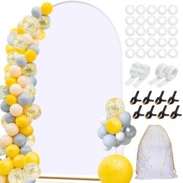 Imagem de Capa de fundo de arco de 2,5 m, capas de arco branco de casamento, pano de fundo elástico, capa de suporte de fundo de arco de elastano para chá de bebê, festa de aniversário, balão, cerimônia