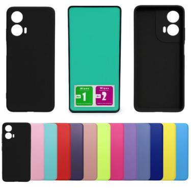 Imagem de Kit Capa Aveludada Para Moto G34 + Pelicula Ceramica - Mustangshop, Az
