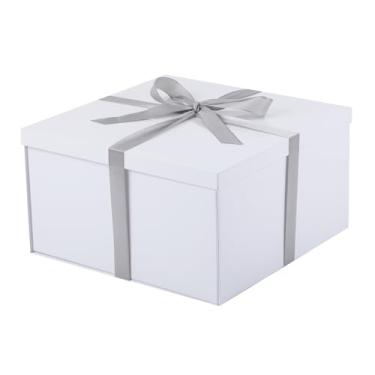 Imagem de UoeRing 1 caixa de presente branca extra grande com tampas, caixas de presente para presentes, caixa de aniversário (inclui fita, cartão de presente de papel e envelopes)