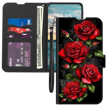 Imagem de Capa carteira para celular TCL 40 XE 5G com suporte para cartão e alça de pulso, fecho magnético flip de couro PU, capa interna de TPU com proteção contra quedas para TCL 40 XE 5G 2023, rosas