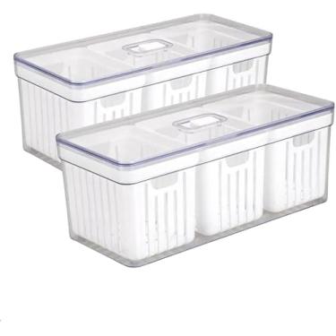 Imagem de Kit 2 Organizador de Geladeira 6,8 Litros C/ 3 Cestos Multiuso Verduras Potes de Salada