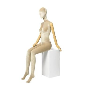 Imagem de Mannequin Manequins de varejo de corpo inteiro com banco, expositor de roupas destacável, manequim de braço giratório de madeira maciça(Yellow)