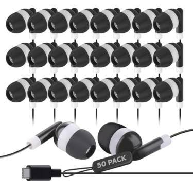 Imagem de Pacote com 50 fones de ouvido USB-C com fio para iPhone 16/15 Pro Max, fones de ouvido tipo C para iPad Pro, Galaxy S23/S22/S21, Chromebook, MacBook, Pixel 7/6/5/4, Android, laptop e tablets