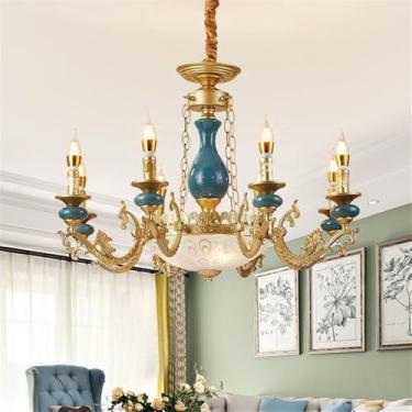 Imagem de OUFULA Vela Europeia Candelabro LED Americana Retro Cerâmica Sala de Estar Restaurante Quarto Estudo Villa Hotel Café Lâmpada Pendente (F 8 luzes)