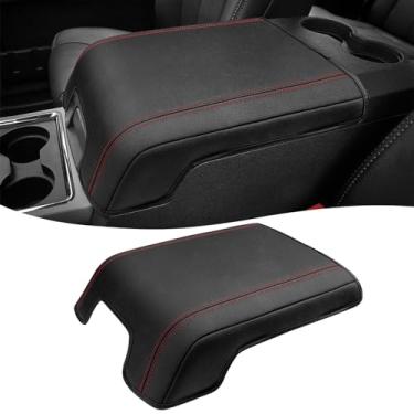 Imagem de Capa de console central para acessórios F250 F350 F450 2011-2016, protetor de cusão de apoio de braço médio de couro de vinil, assento de balde apenas, antiarranhões, capa preta vermelha