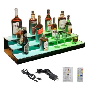 Imagem de Prateleira de exibição de garrafa de licor iluminada por LED, 3 camadas, 61 cm, suporte de exibição de bar para casa com controle remoto e aplicativo, visor de garrafa iluminada de acrílico