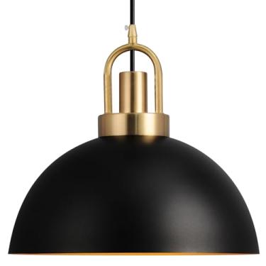 Imagem de Eustace Luminária pendente de casa de fazenda preta e dourada fosca de 33,7 cm, lâmpada suspensa ajustável, luminária de teto industrial para cozinha, ilha, sala de jantar, corredor, restaurante