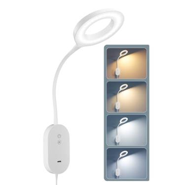 Imagem de TOPMB Luz de leitura montada na parede, lâmpada de cabeceira de cama com saída USB 10W rápida, lâmpadas de leitura de parede com 4 modos de cor e 5 reguláveis, função de memória, anel de desligamento