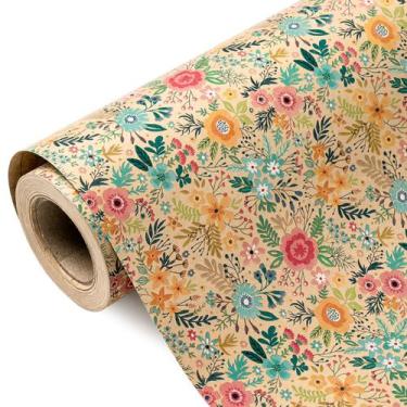 Imagem de Rolo de papel de embrulho WRAPAHOLIC Kraft Floral 43cm x 10m