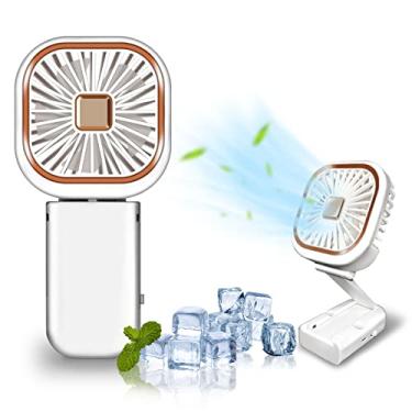 Imagem de GAITIR Mini ventilador portátil, pequeno ventilador portátil 3 em 1, ventiladores pessoais dobráveis recarregáveis por USB com forte fluxo de ar 2 velocidades, cordão, multifuncional, 4 coloridos