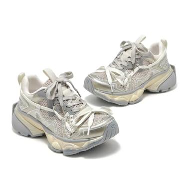 Imagem de BEAU TODAY Tênis feminino moderno de plataforma, sapatos de caminhada de couro grosso, para mulheres, vestido casual, confortável, antiderrapante, de malha, corrida, academia, tênis, damasco - 2, 34