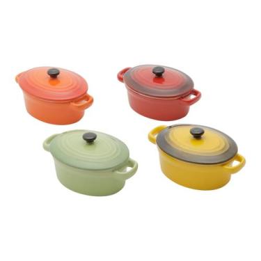 Imagem de Conjunto de 4 mini panelas ovais de porcelana, com tampa - 15cm - Bon 