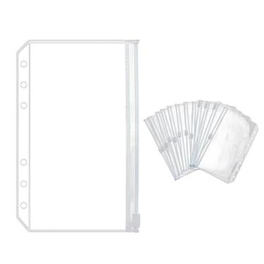 Imagem de NatSumeBasics 12 bolsos transparentes para fichário A6 com 6 furos, envelopes econômicos, protetores de lençol com zíper de 8,9 cm x 17,8 cm para 6 anéis A6 (transparente)