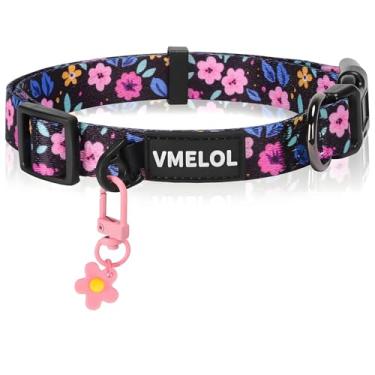 Imagem de VMELOL Coleira de cachorro para cães pequeno-médio-grande - Lindos padrões florais distintivos amovíveis pingentes e sinos para meninas meninos e filhotes (floral, pequeno)