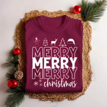 Imagem de Camiseta Unissex Natal Merry Christmas Vazado Festa Personalizado Esta