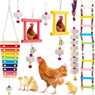 Imagem de Ripeng Conjunto de 7 brinquedos de galinha para galinheiro, incluindo espelho de xilofone, bico de pintinho, escada, pedra de cálcio, acessórios de sino, para papagaios galinheiros