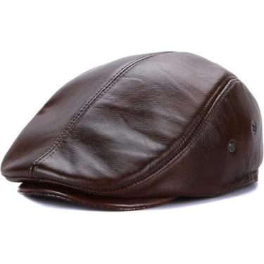 Imagem de Boné Plano Chapéus Boina Jornaleiro Chapéu Com Aba De Orelha, Boné De Couro Vintage Unissex Boné De Condução Irlandês Ajustável Em Couro, Brown, 57-58