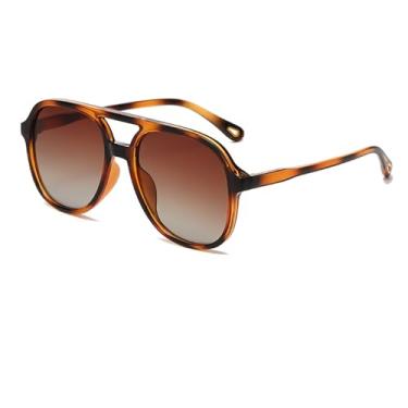 Imagem de Azoxus Óculos de sol aviador polarizados modernos femininos ponte baixa anos 70 retrô grande proteção UV, Armação de tartaruga/lente marrom gradiente, G