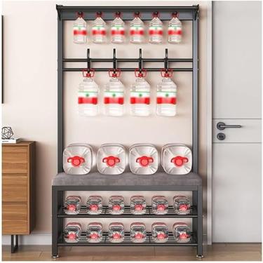 Imagem de Cabide de entrada, banco de sapato, corredor 3 em 1, árvore com sapateira para porta de entrada, guarda-chuva, banco de entrada, prateleira superior de móveis, suporte de moldura de aço carbono (cor