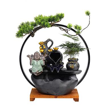 Imagem de XFNVXC Fonte decorativa interna de mesa fonte de água de cerâmica ornamento para sala de estar mesa de chá decoração de escritório ornamento de entrada de casa fonte de jardim ornamental casa