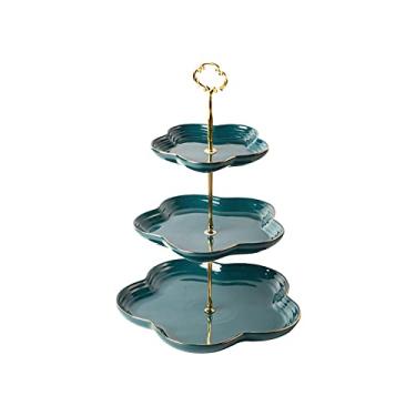 Imagem de Suporte de bolo de cerâmica de 3 camadas, suporte de cupcake de metal, prato redondo de sobremesa, suporte de sobremesa para aniversário, festa de chá, casamento, sobremesa