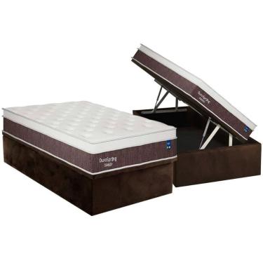 Imagem de Cama Box Baú Solteiro: Colchão Molas Bonnel Plumatex Superlastic Durospring + Base Crc Suede Brown (88x188)
