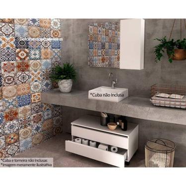 Imagem de Armário C- Balcão Banheiro Rodizios Bn3603 S- Cuba 80cm E Espelho Bn3602 Branco - Tecno Mobili