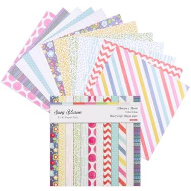 Imagem de 12 folhas de blocos de papel para scrapbook, 12 designs de 15,2 x 15,2 cm, papel de cartolina com padrão único de 15,2 x 15,2 cm, papel decorativo de 160 g/m², bloco de recortes para projetos faça