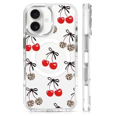 Imagem de OKBUOK Capa para iPhone 17 [compatível com Magsafe], capa magnética transparente de silicone à prova de choque com estampa de leopardo fita preta cereja preta