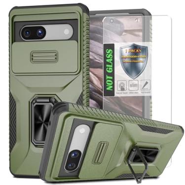 Imagem de Capa para Pixel 7A, com capa de lente de câmera deslizante, protetor de tela HD, suporte de anel giratório de 360°, capa protetora à prova de choque de grau militar AYMECL para Google Pixel 7A, verde