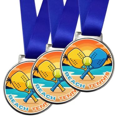 Imagem de Kit 15 Medalhas Para Beach Tennis Premiação Torneio de Tênis Campeão 50mm Com Fita Azul
