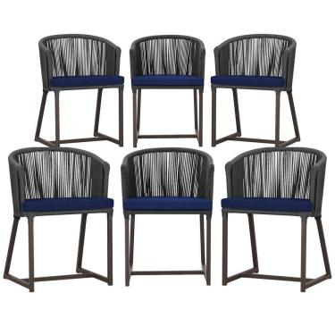 Imagem de 6 Cadeiras De Jantar Noronha Marrom Corda Náutica E10 Trama Preto