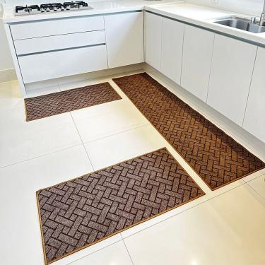 Imagem de Tapete Carpete Passadeira Trama Jogo 3 Peças Marrom