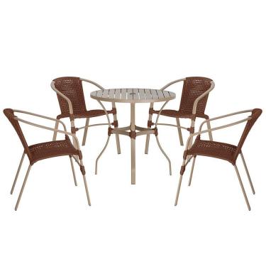 Imagem de 04 Cadeiras Floripa E Mesa Roma 100cm Fendi Trama Original Marrom